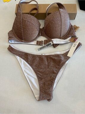 PINK Victoria's Secret Brown Glitter Underwire Bra